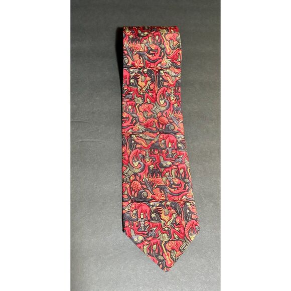 Vintage M.C. Escher Tie – 100% Silk Made in Italy – Red Black Yellow Animal - Picture 1 of 5